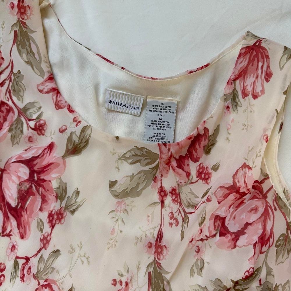 90s White Stag size 16 ivory pink floral sleeveless midi slip dress - Picture 5 of 6